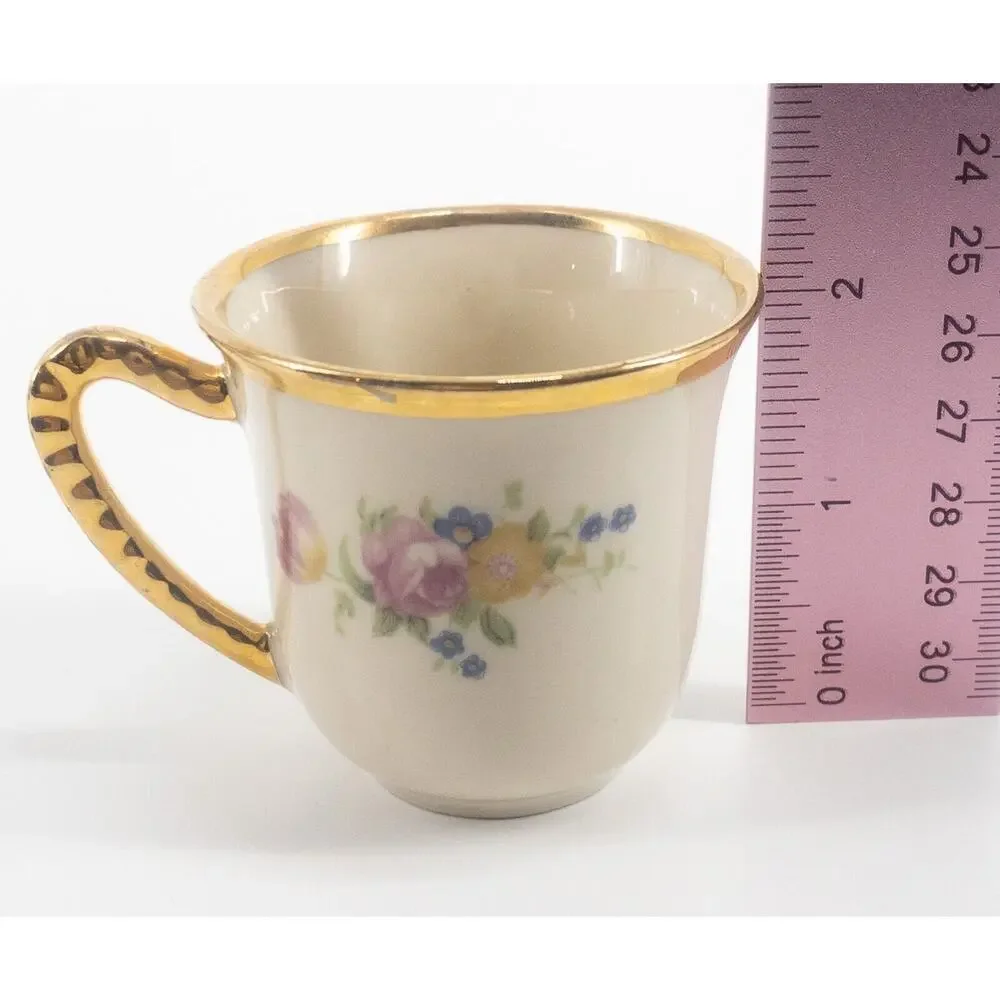 Tolpin Art Studios Teacup Saucer Flowers Pink Yellow Blue Gold Gilt Hand Painted